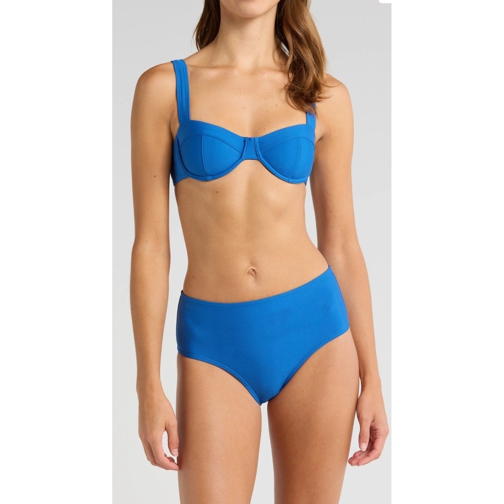 Solid & Striped Bikini Set Small Blue Lilo High Waisted Two Piece NEW
